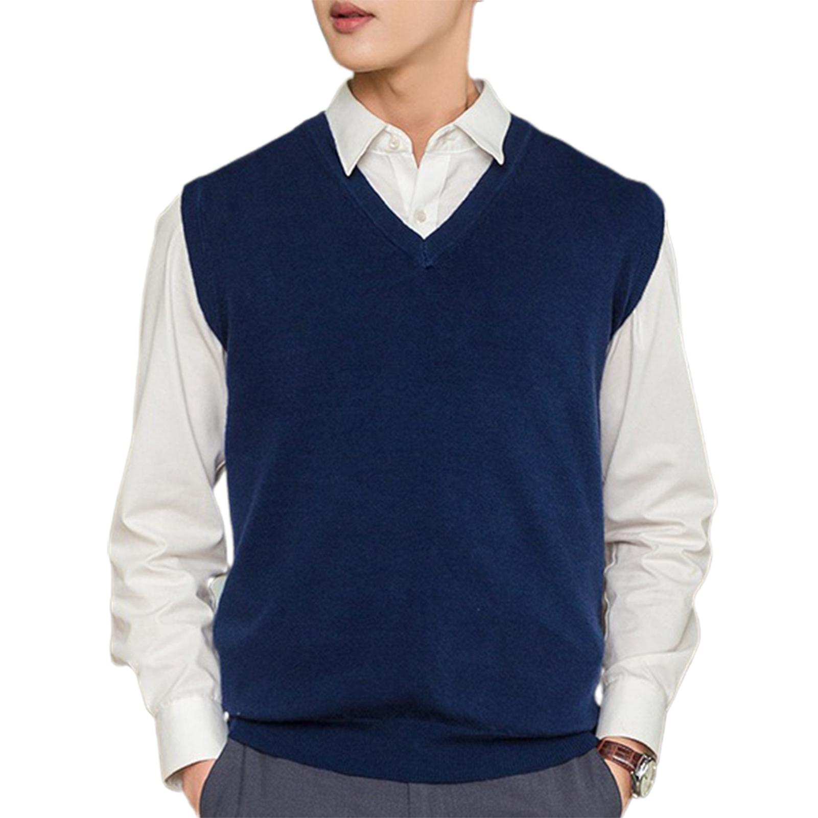 Fianao Sleeveless Loose Warm Sweater Vest Men Solid Color V-neck Pullover Waistcoat for Daily Wear