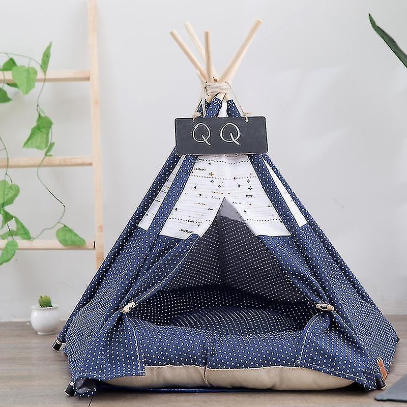 Bird Cage Bird Baths Cotton Canvas Pet Tent Cat And Dog Bed With Cushion Specification: Medium 50×50×60cm Navy Blue