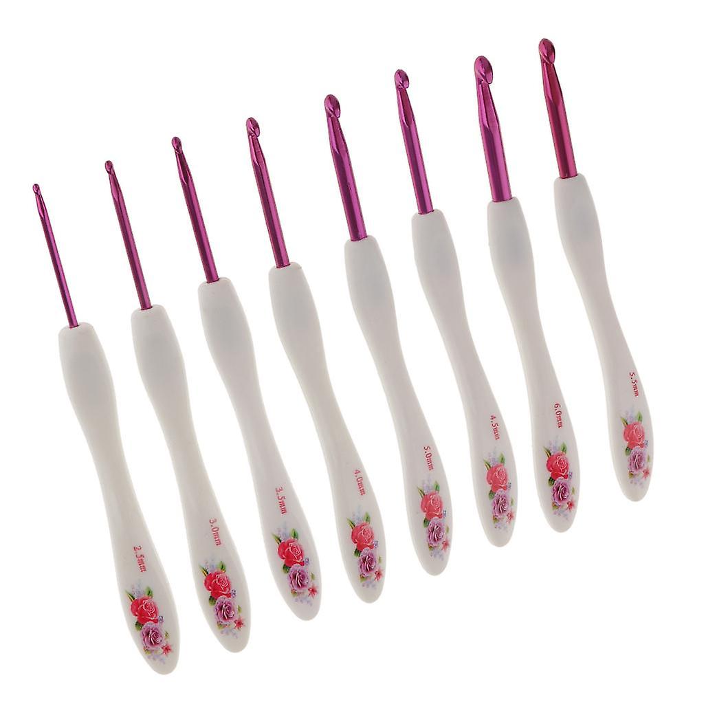 8 Sizes Crochet Hooks Needles Set with Soft Grip Handle 2.5-6mm Red