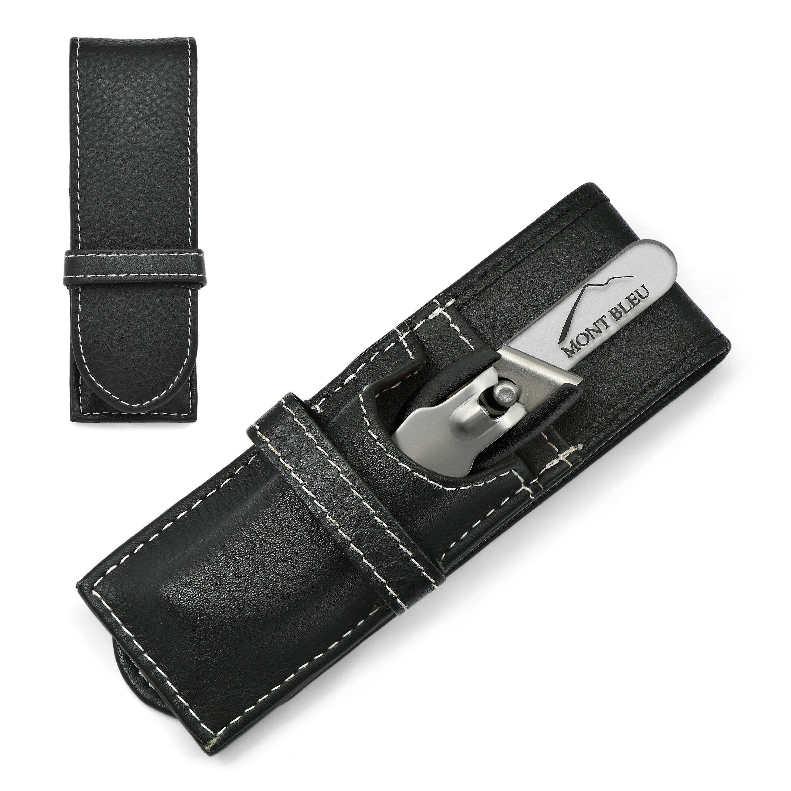 GÖSOL 2-piece Manicure Set with Nail Clippers & Nail File in Leather Case, Made in Solingen (Germany) - Black