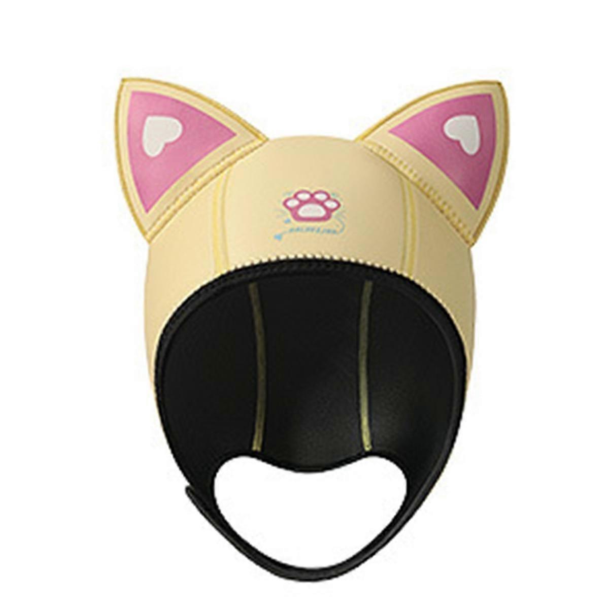 Women Cat Ears Diving Hood Waterproof Hat Wetsuit Hood Cap Swimming Cap with Chin Straps Lemon Yellow