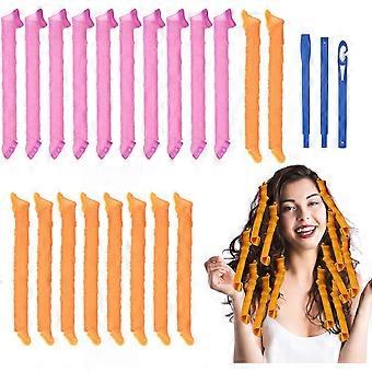 Bigoudi Bigoudis, 20pcs DIY Magic Hair Waves Krøller Boucles no Spirale Sans Chaleur avec Hekler de Coiffage pour Femmes, Filles, Cheveux Courts, Moye