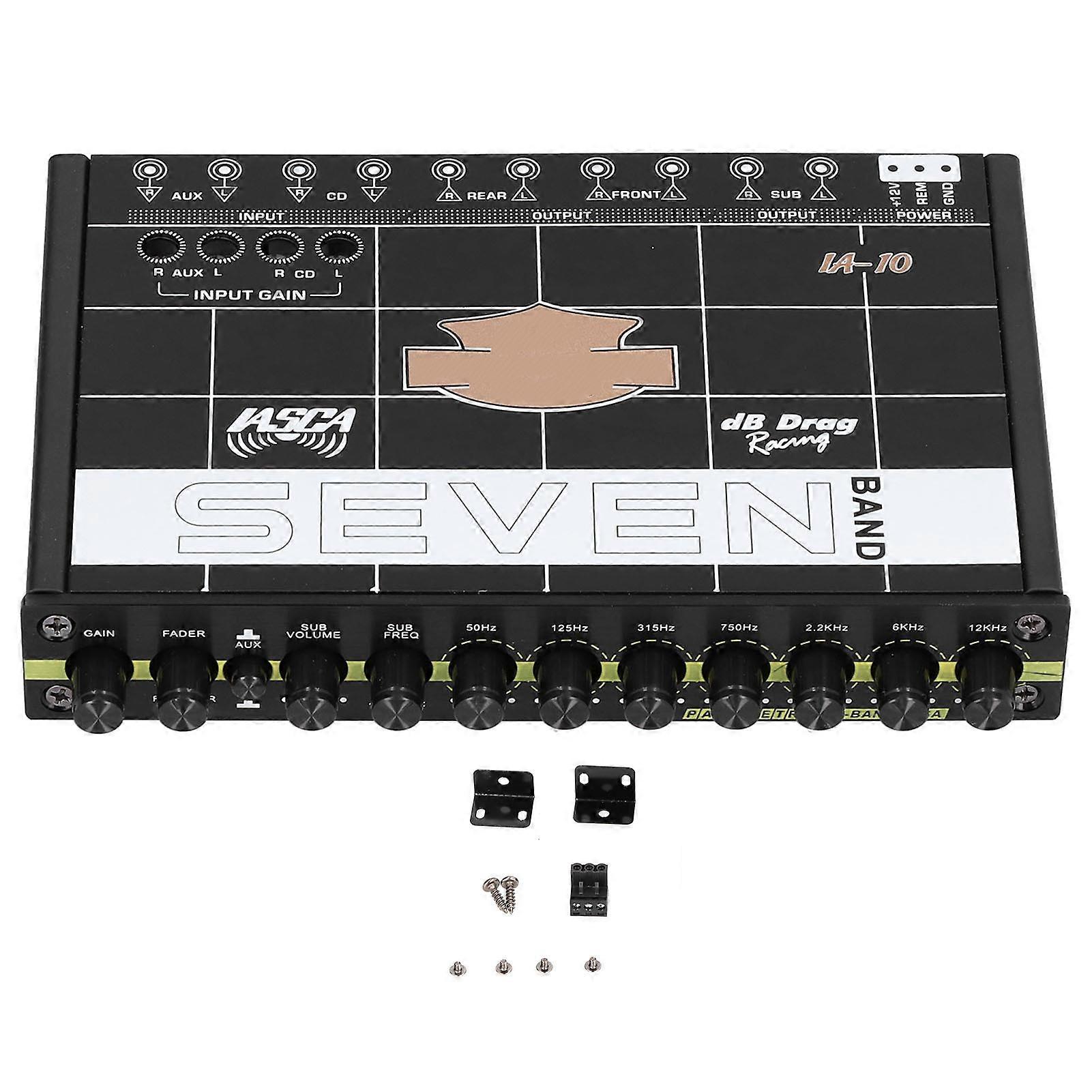 7~Band Graphic Equalizer Car Stereo Audio EQ Subwoofer Control Low Distortion with 3.5mm AUX~IN E2U111