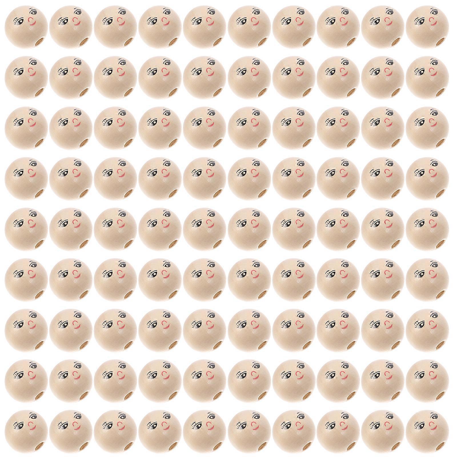 100pcs Round Wood Bead DIY String Bead Accessory Laughing Face Wood Bead (22mm)