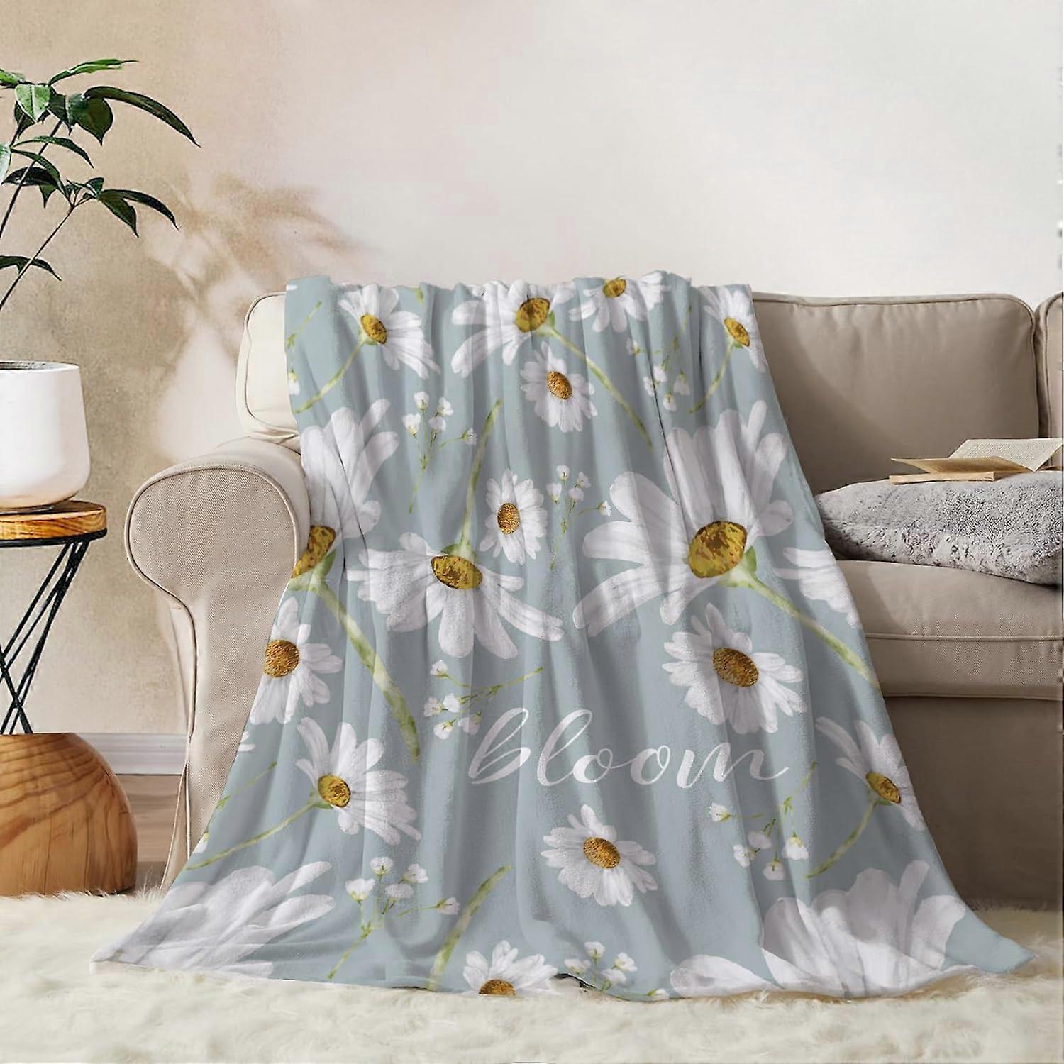 Daisy Decorative Throw Blanket Twin Size White Floral Blanket for Couch Sofa Bed Soft Cozy Lightweight Fuzzy Fleece Blanket and Throws Sunshine Spring