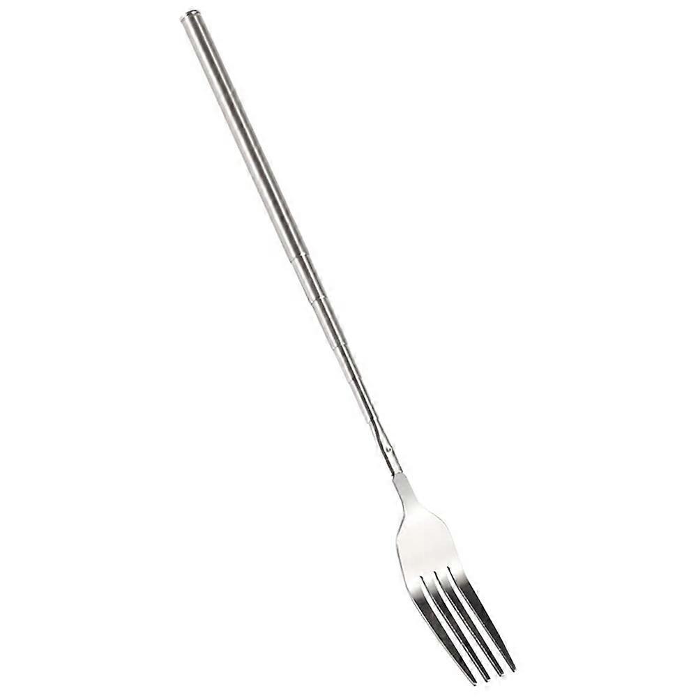 BBQ Retractable Fork Fruit Dessert Long Handle Fork Tableware Kitchen Supplies Stainless Steel Fork