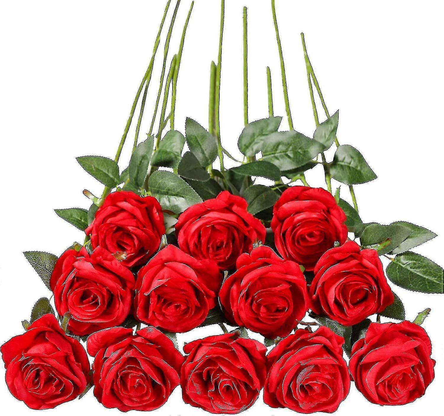 12pcs Artificial Roses,with 19.68 In Single Stem(red) Tw