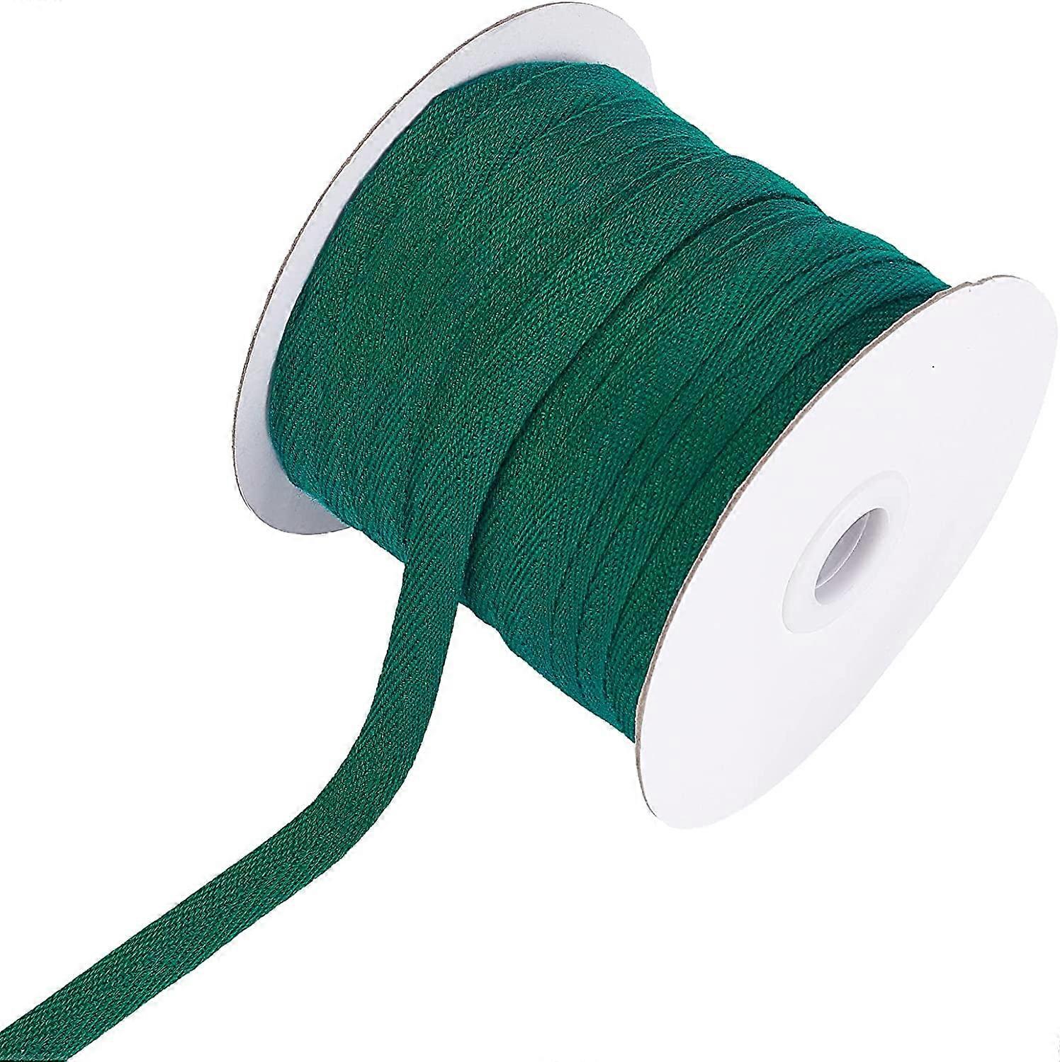 80 Yards(73.15m)/Roll Cotton Tape Ribbons Herringbone Cotton Webbings 11mm Wide Flat Cotton Herringbone Cords for Knit Sewing DIY Crafts Dark Green