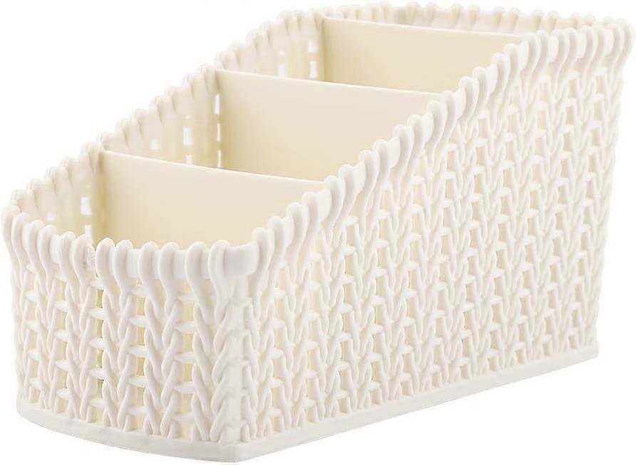 Plastic rattan storage box bathroom storage box multiple compartments (off-white)