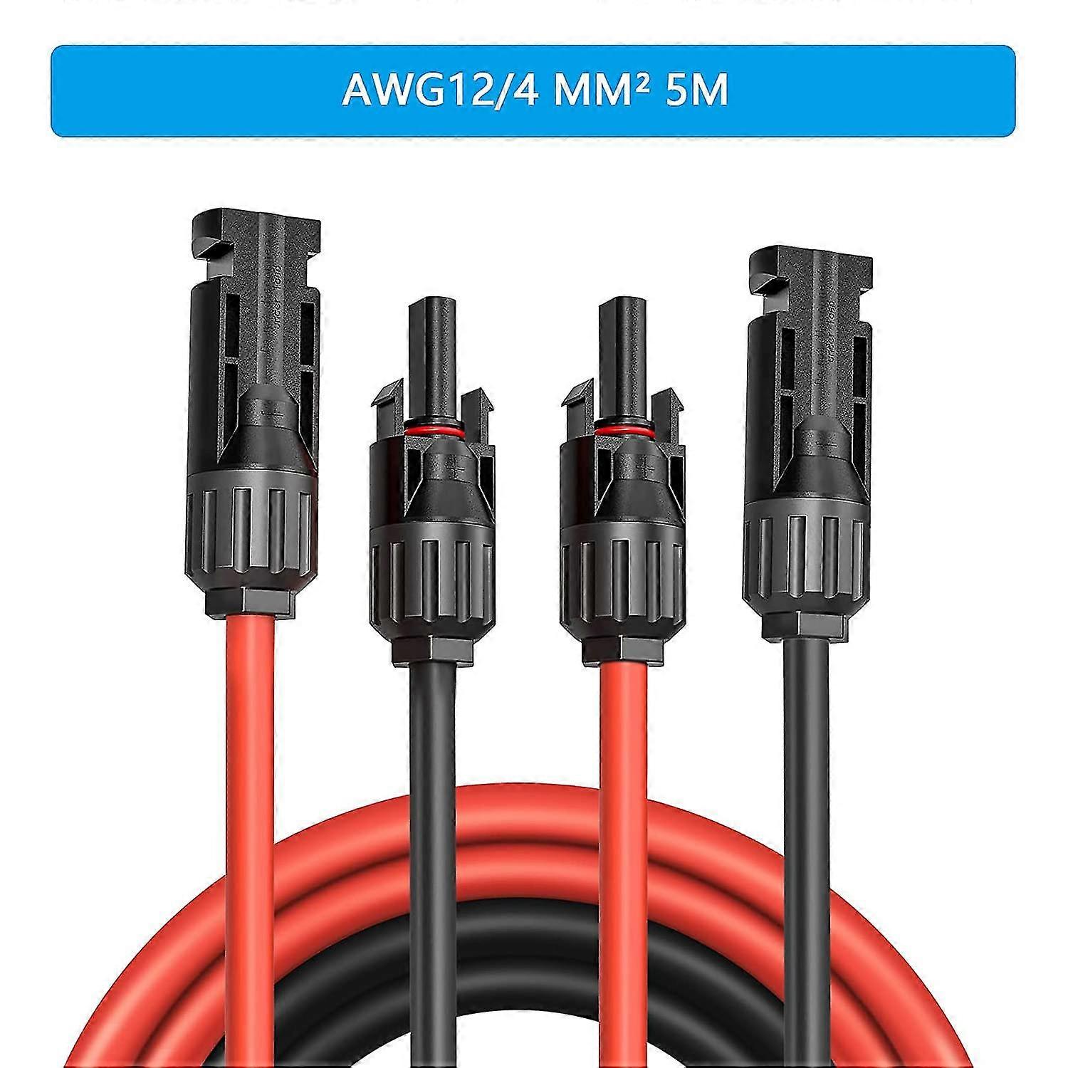 オス/メスプラグ付きソーラーパネル延長ケーブル、1ペア(AWG12 / 4 mm5m)
