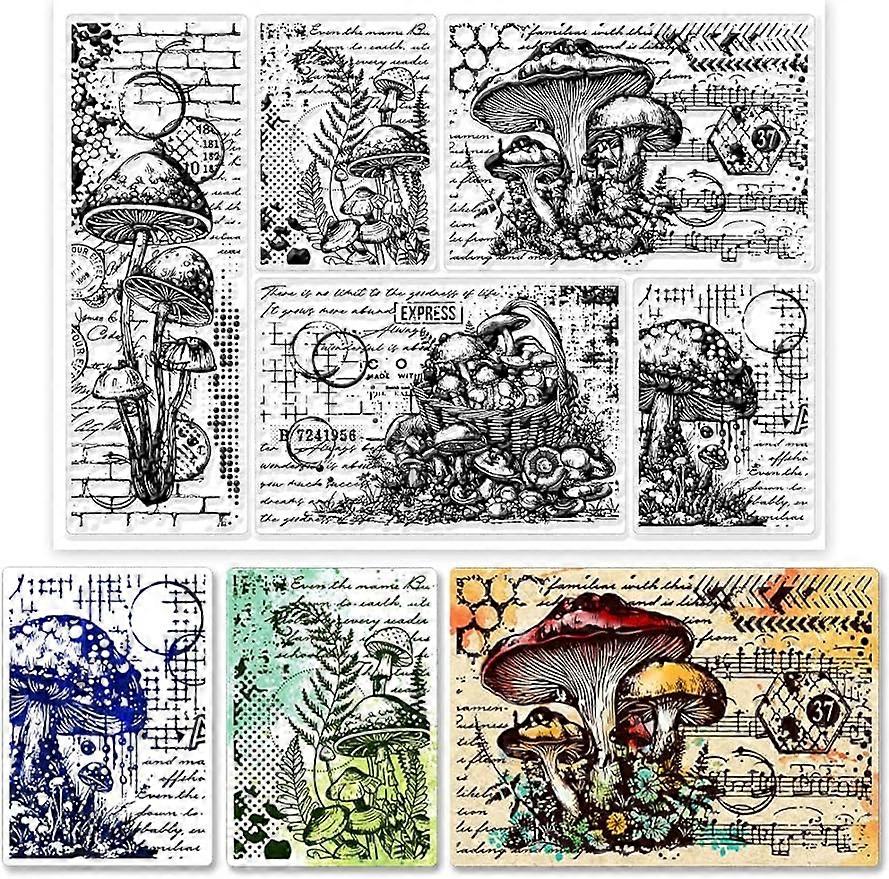 1Sheet Mushroom and Text Background Silicone Clear Stamp Seals Transparent Stamps