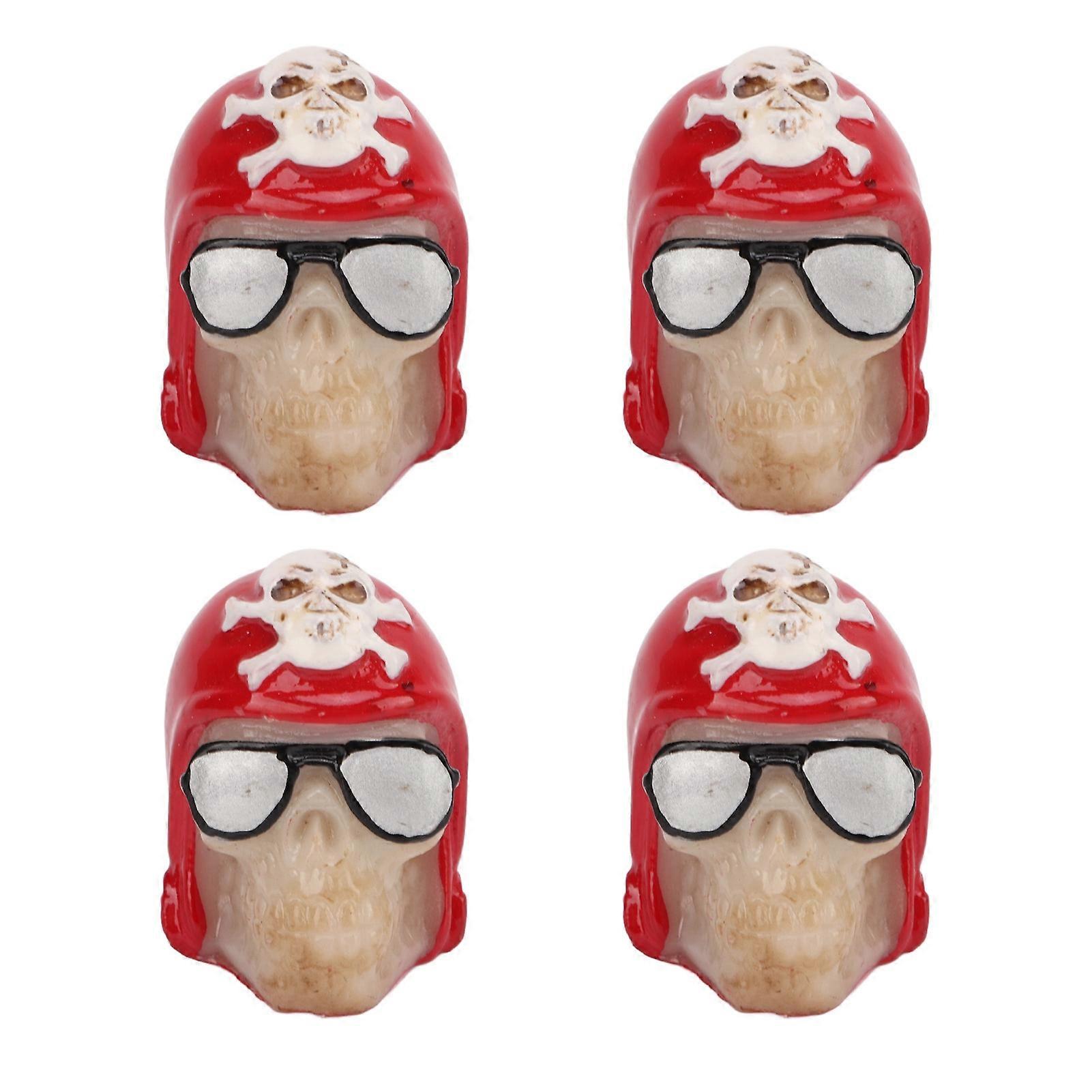 4 Stück Autoreifen-Ventil-Vorbaukappe Totenkopf-ABS-Kupfer-Universalabdeckung für Fahrräder, SUVs, LastwagenRot