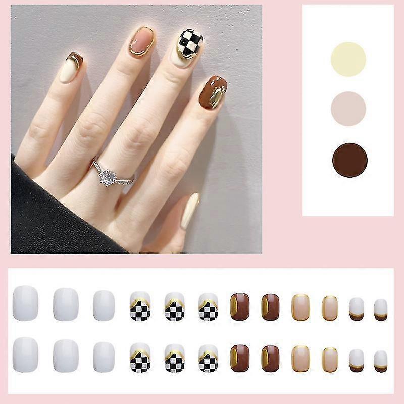 24pcs short press on nails french style fake nails removable wearable