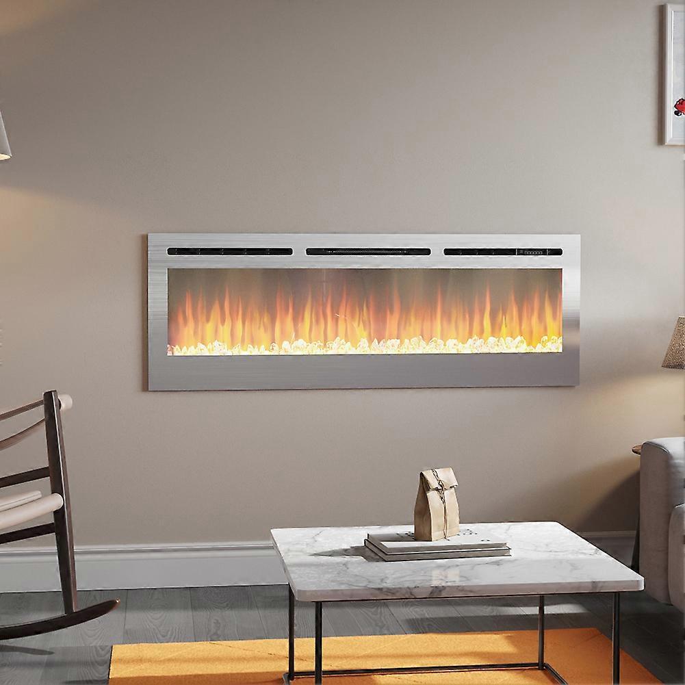 60 Inch LED Wall Mounted Inset Electric Fireplace - Silver