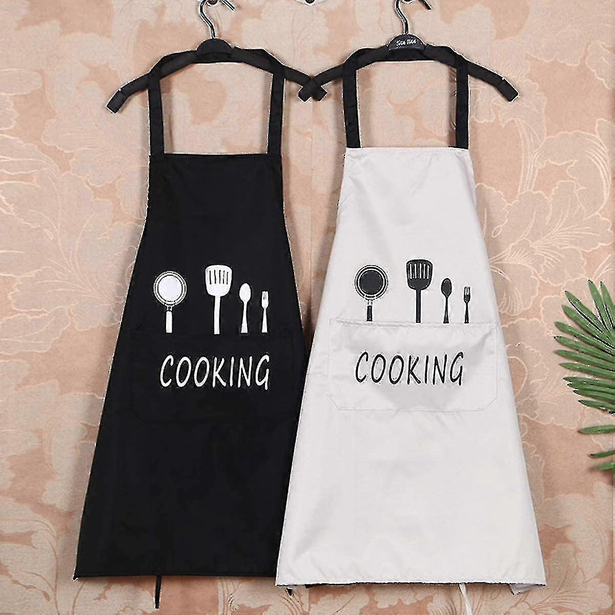 2pcs Apron Set Kitchen Apron Cooking Apron Adjustable, Black+white