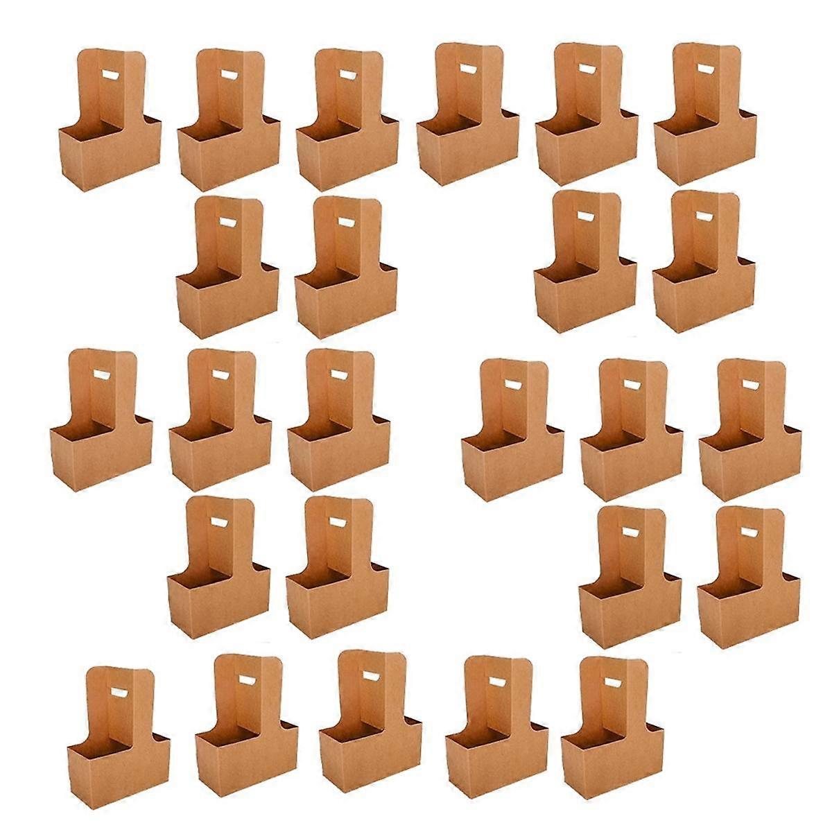 Kraft Flower Bags 25Pcs Drink Carrier with Handle to 2 Cup Rectangle Floral Wrap Packing Box Kraft