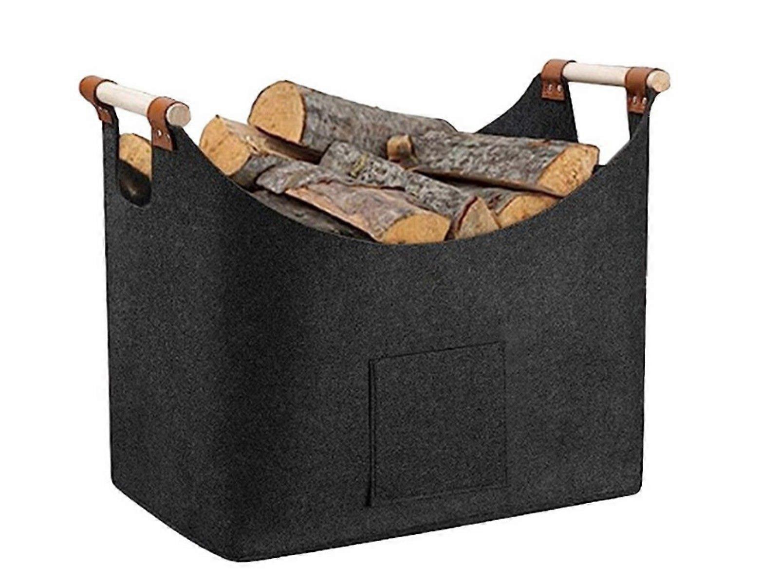 Felt Firewood Basket with Reinforced Handle Foldable Felt Storage Bag Dark Grey