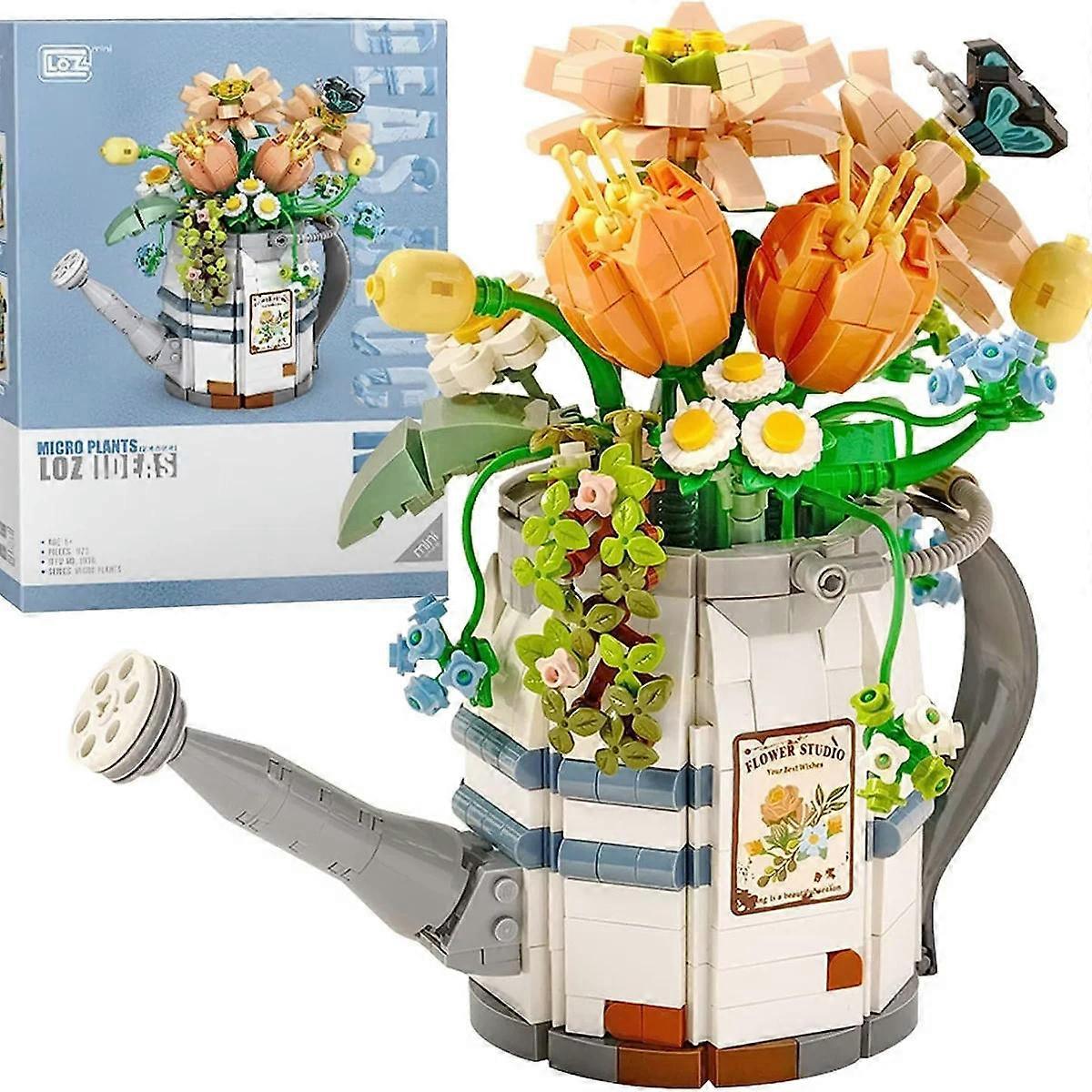 وعاء الري بونساي نموذج لبنات البناء مجموعة ، محاكاة زهرة النضرة طوب البناء لعبة ، ديكور المنزل