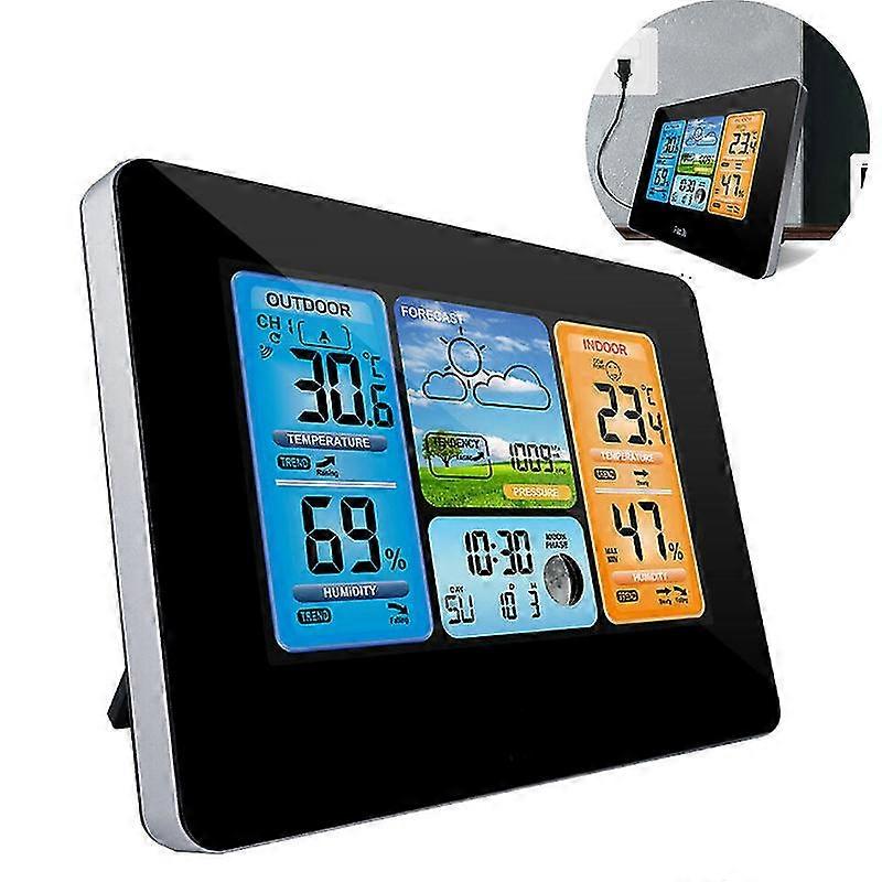 Digital Wireless Weather Station Alarm Clock With Outdoor Sensor, Weather Forecast, Thermometer, Hygrometer, Barometer, Temperature, And Humidity Mete