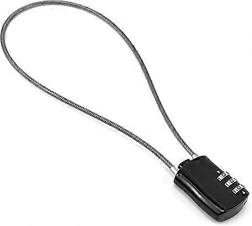 ZK-Cable lock, 3 digit combination padlock with 41 cm wire rope for luggage security, ski lock, helmet security, black