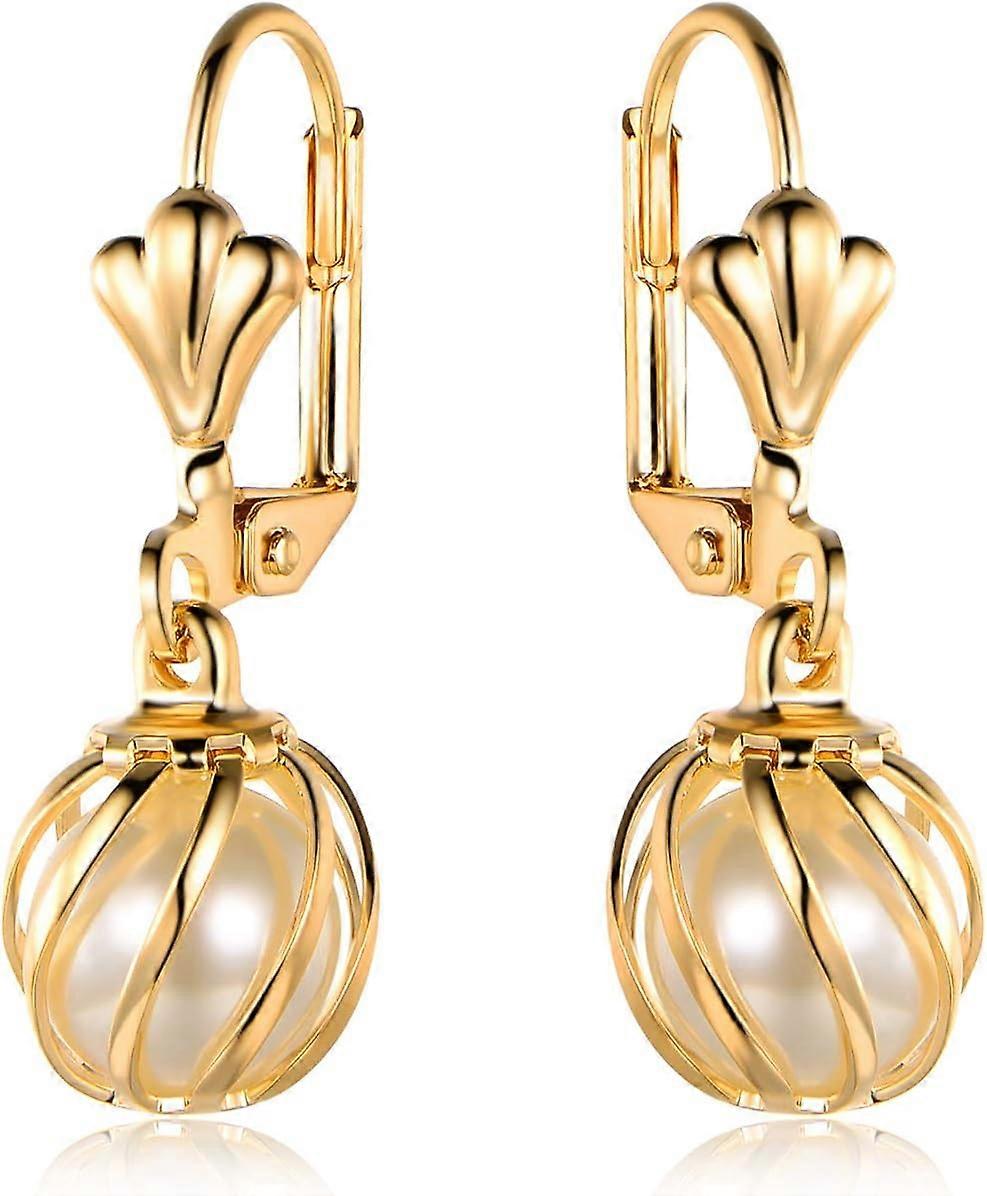 Gold Plated Pearl Dangling Drop Earrings