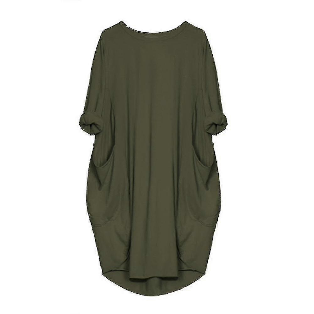 Damen Plus Size Langes Eeve Loose Midikleid mit Taschen