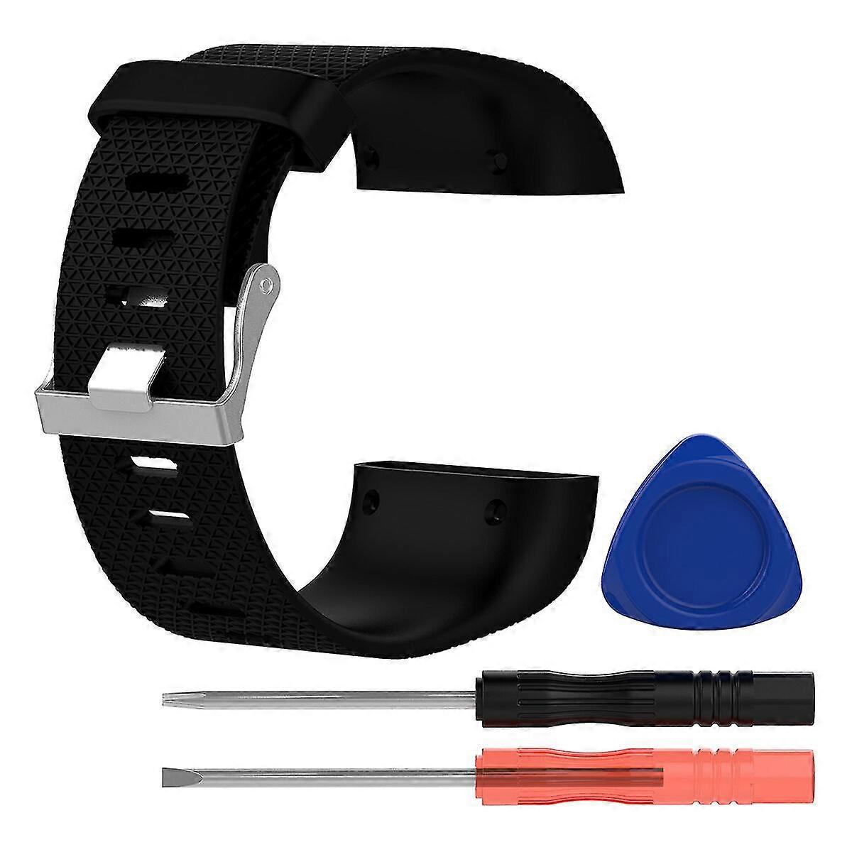 Strap Replacement Tpe Wriststrap With Tool For Fitbit Surge - Size Large (black)