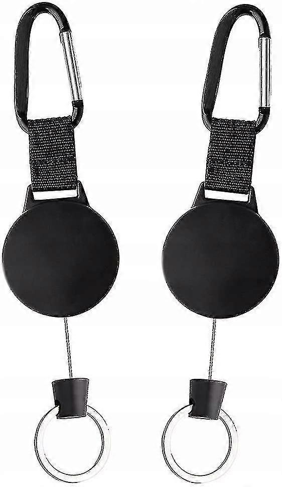 2本格納式キーチェーン、100 cmメタルケーブル、頑丈な格納式リールキーリング、ブラック