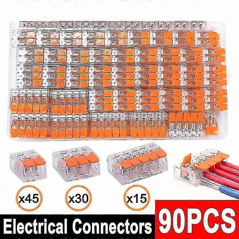 90pc For Wago 221 Electrical Connectors Wire Block Clamp Terminal Cable Reusable