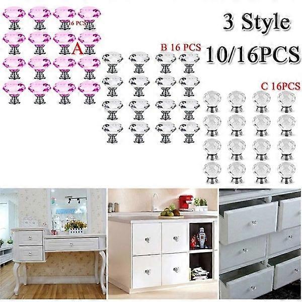 10/16 Pcs Dresser Cupboard Drawer Pull Handle Crystal Cabinet Handles Door Knobs