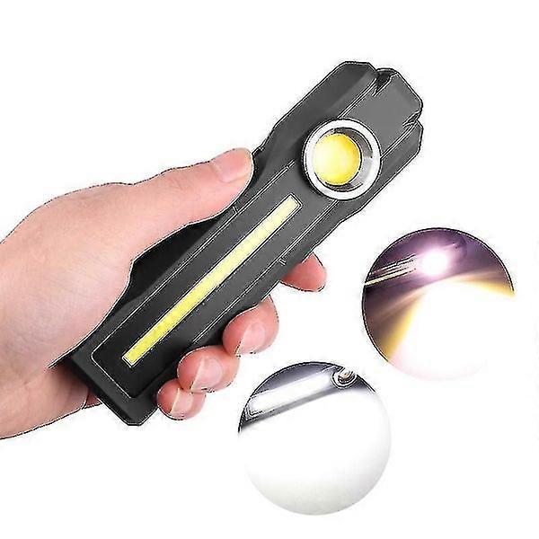 Multifunctional Rechargeable Work Light with COB Spotlight, LED Flashlight, Magnetic Base, and Safety Hammer