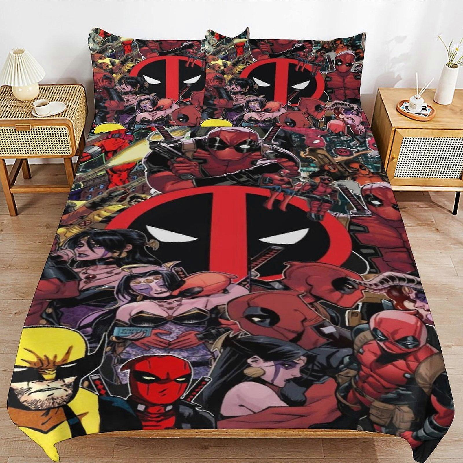 v2915 Lakan Sängkläder Deadpool Wolverine Sängkläder Uppsättningar Ultra Mjuk Hudvänlig Påslakan 3 Delar, Söt Täcke Överdrag Sängset för pojkar Flickor Ki
