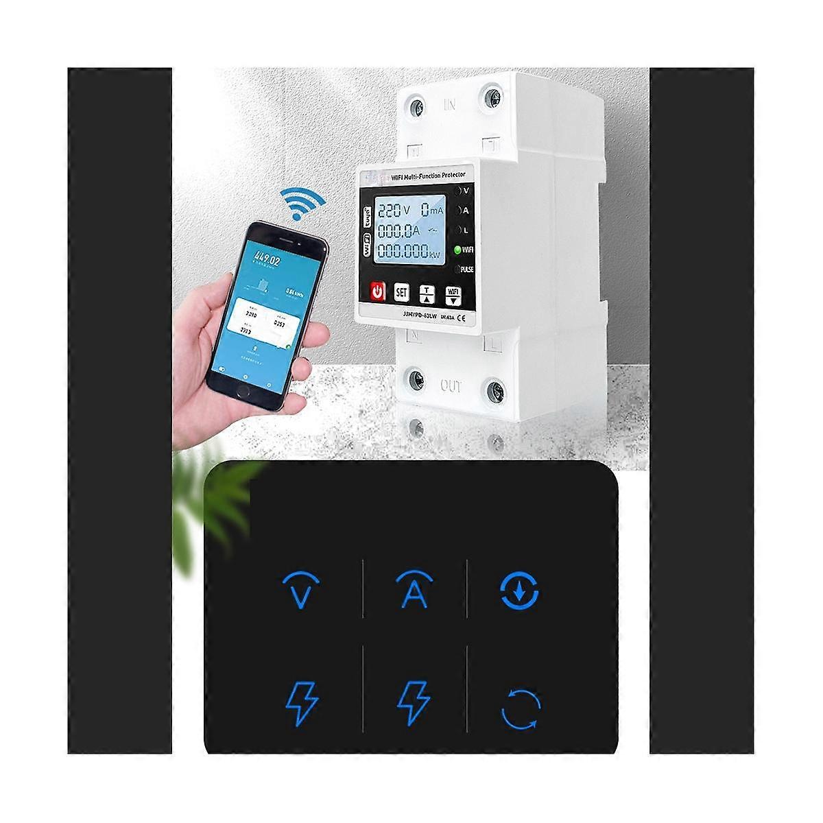 63A TUYA WiFi Smart Earth Leakage Over Under Voltage Protector Relay Circuit Breaker Timer Energy P