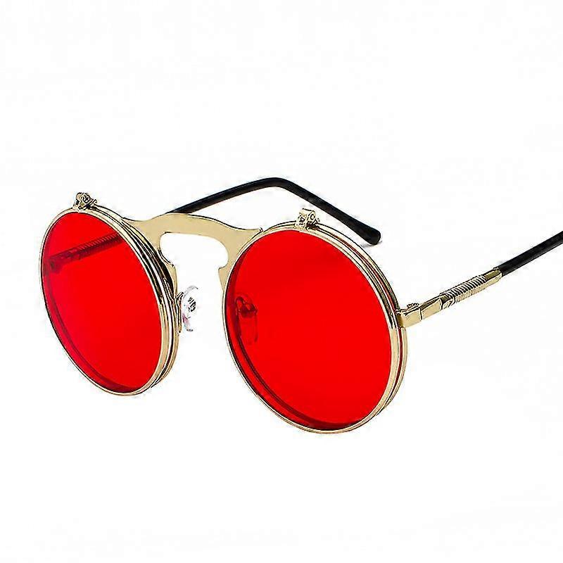 Retro Metal Steampunk Flip Sunglasses Round Frame Flip Sunglasses Mens And Womens Trendy Glasses C10