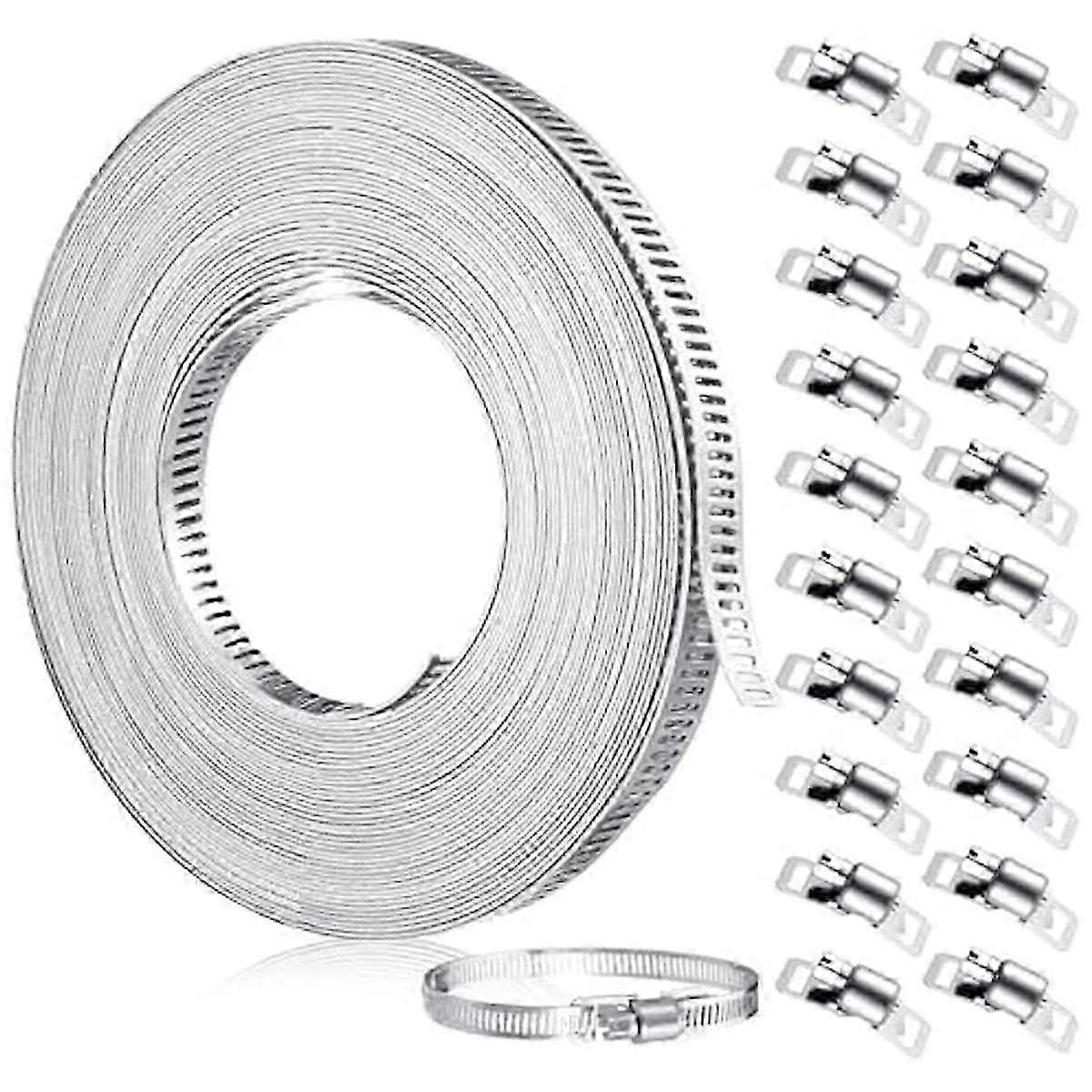 33Ft Stainless Steel Hose Clamp DIY Metal Strap and 20 Pcs Fasteners Adjustable Worm Gear Hose Clam