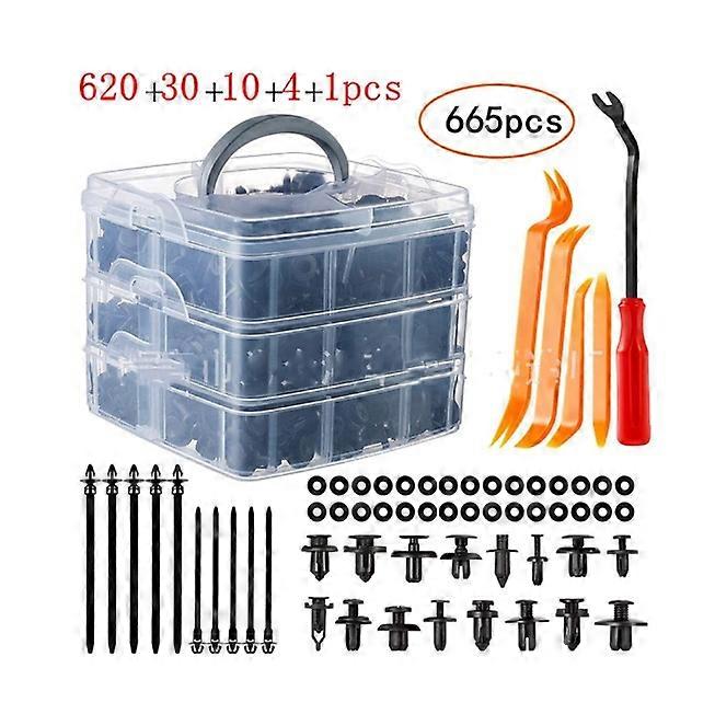 Plastic Rivet Clips, 665 pcs Universal Plastic Car Clips Set, Plastic Rivet Protective Fastener for Car Panels, with Storage Case and Removal Installa