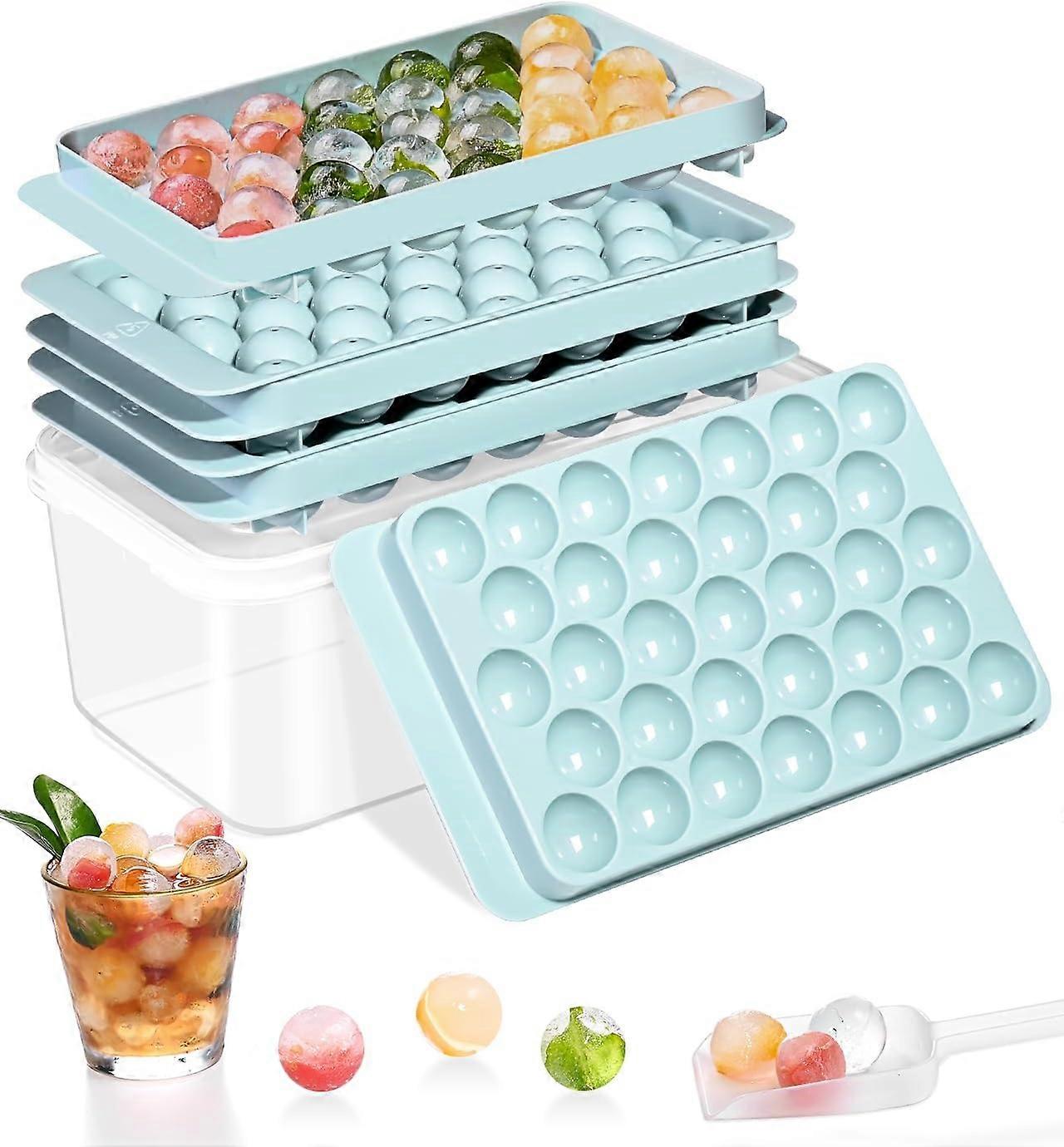 Stackable Round Ice Cube Tray Set with Lid & Bin,Small Pellet Ice Maker for Drinks,Coffee and Cocktails