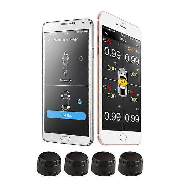 Wireless Bluetooth 4.0 4pcs TPMS Sensor Tire Pressure Monitor System For Mobile Phone APP Display Low Energy Alarm In/External