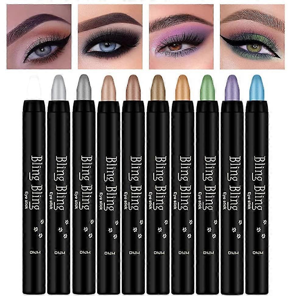 10 Colors Glitter Eyeshadow Stick Colorful Set,Shimmer Glitter Pearl Cream Eye-Shadow Stick Eyeshadow Crayon Long Lasting Smooth