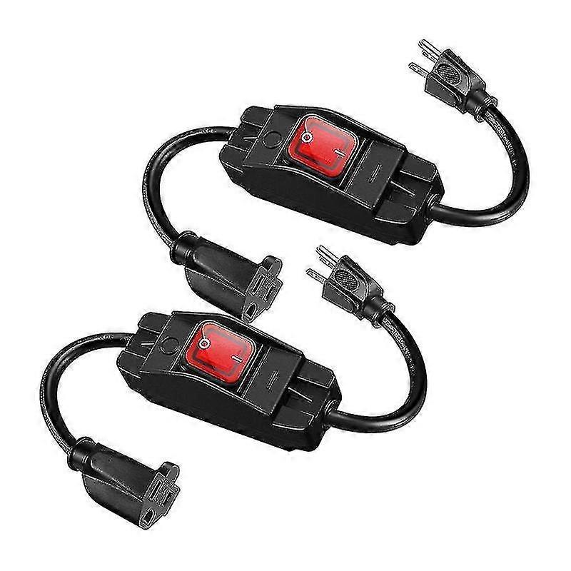 3-prong Extension Cord With Waterproof Switch, 1.5 Ft, 2-pack Us Plug