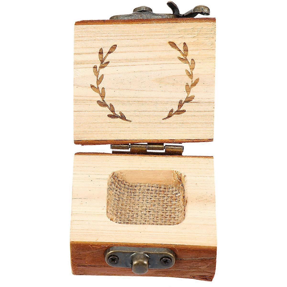1pc Rustic Wooden Ring Box Simple Durable Wedding Ring Box Delicate Storage Box