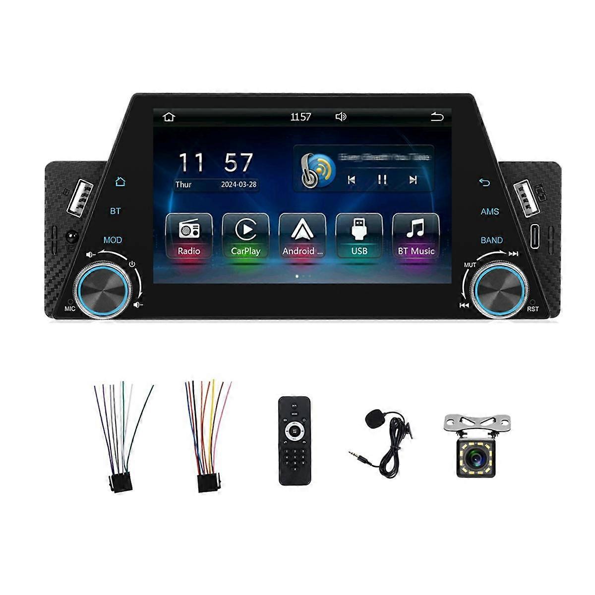 Rádio de carro Single Din 5 polegadas Touchscreen Car Stereo com CarPlay Android Auto Mirror Link FM USB SWC Câmera de backup