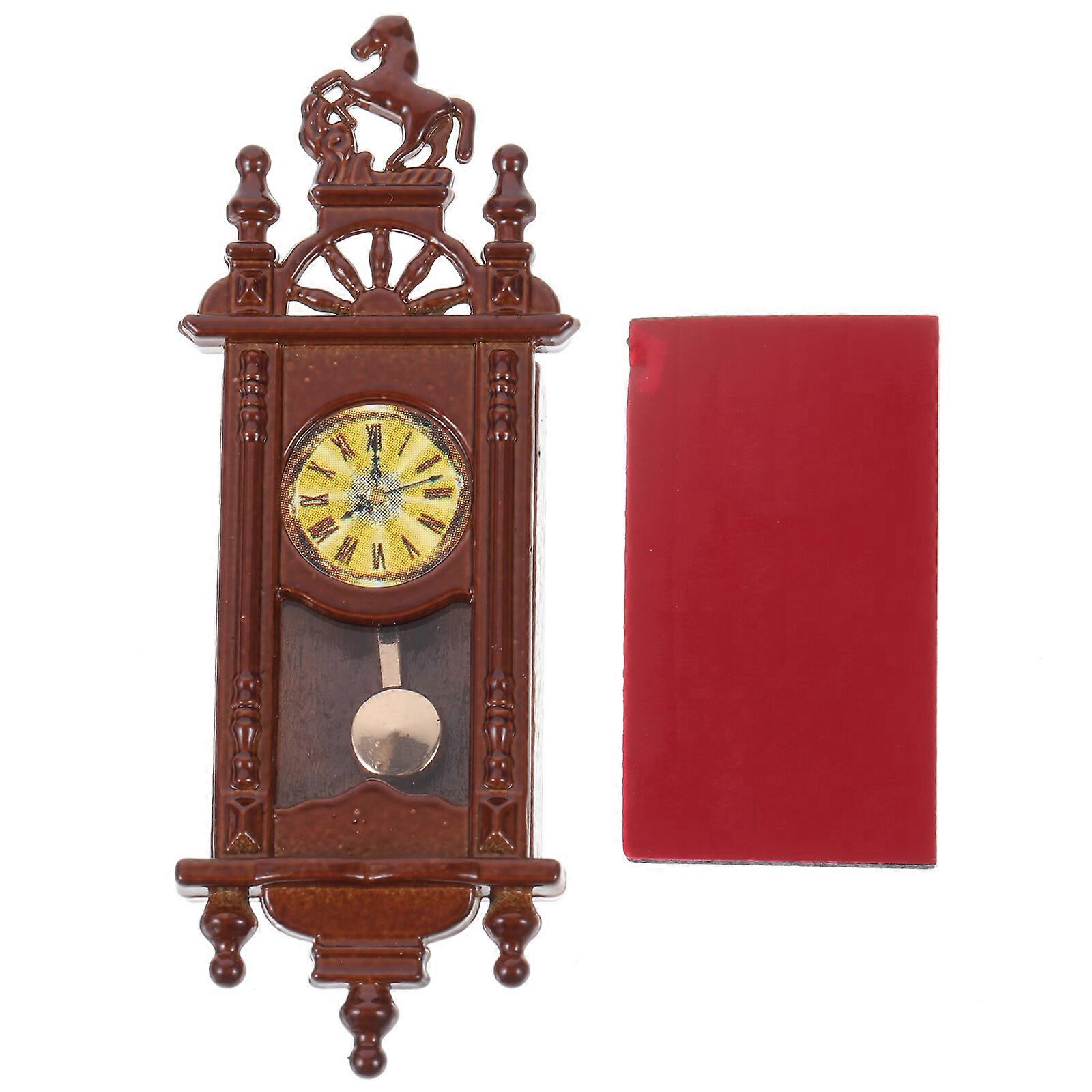 Mini Pendulum Clock Ornament Mini House Exquisite Clock Adornment Retro Style Pendulum Clock