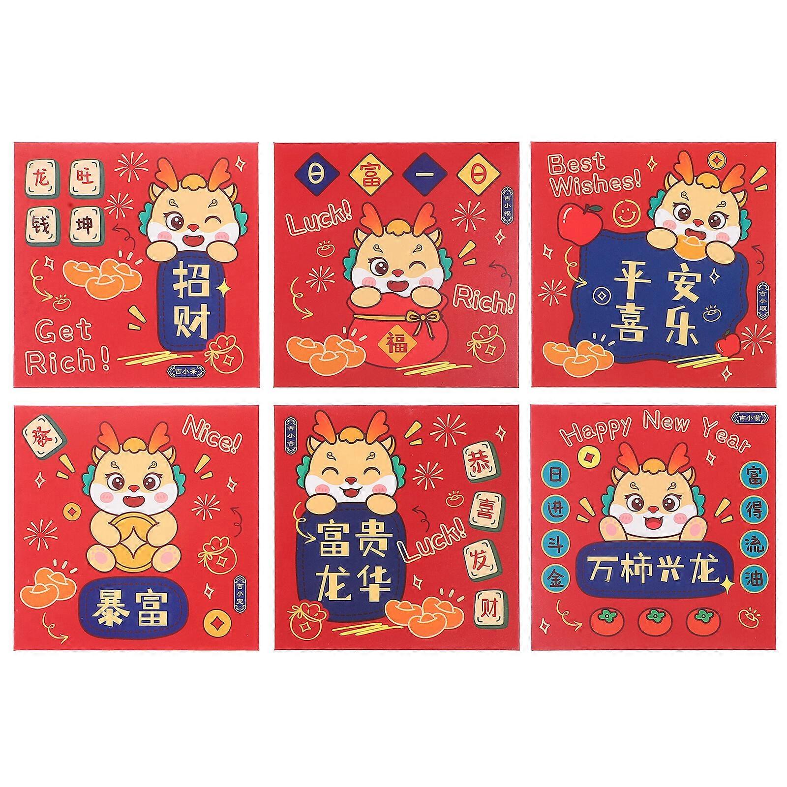 6pcs Red Envelopes The Year of Dragon Luck Money Envelopes Chinese New Year Red Envelope