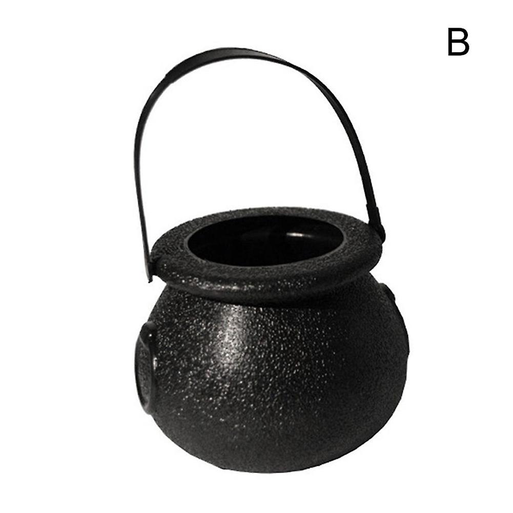 Halloween Candy Kettle Mini Plastic Witch Cauldron Candy Pot Hanging Buckets With Handle