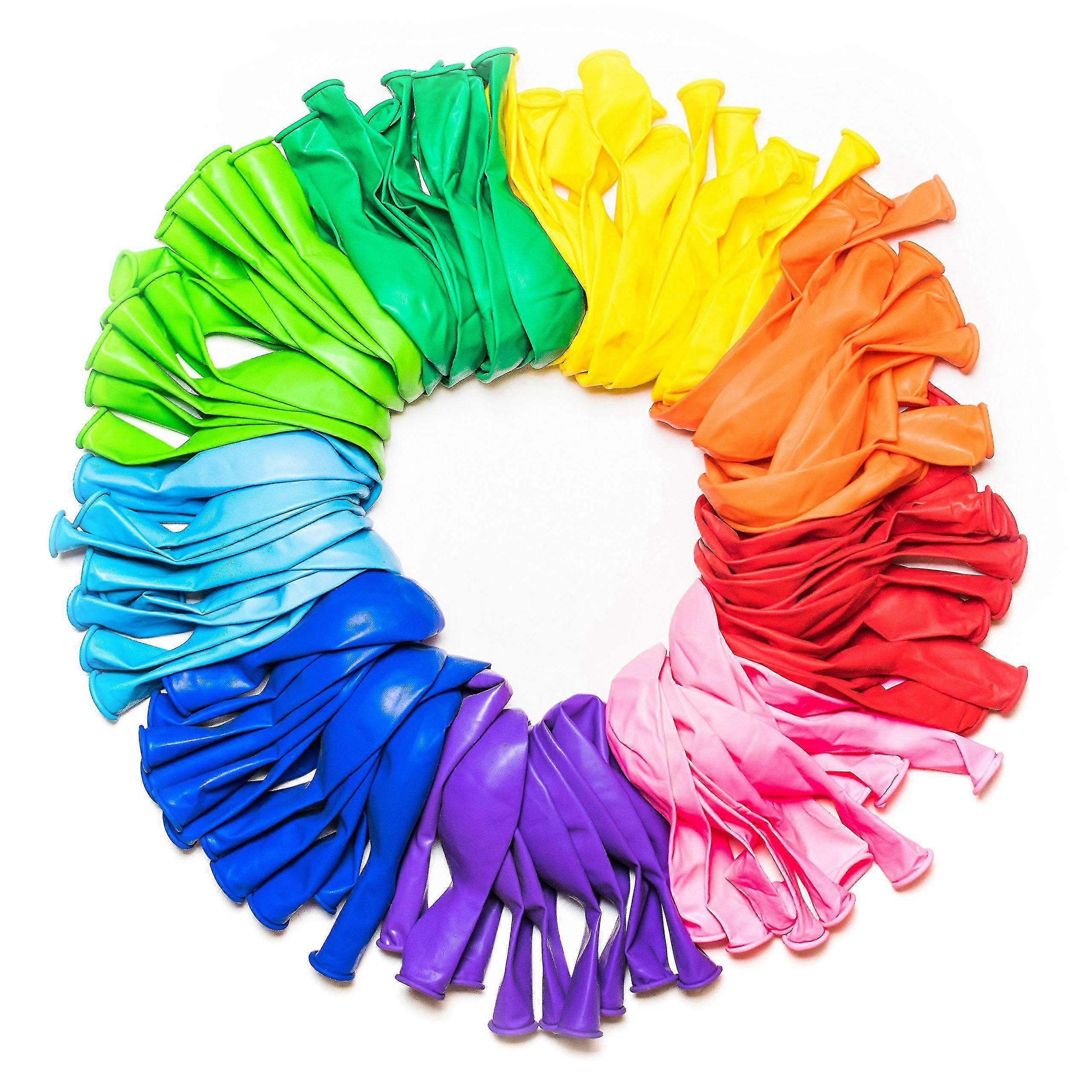 Balloons Rainbow Set (100 Pack) 12 Inches, Assorted Bright Colors, Made With Strong Multicolored Latex, For Helium