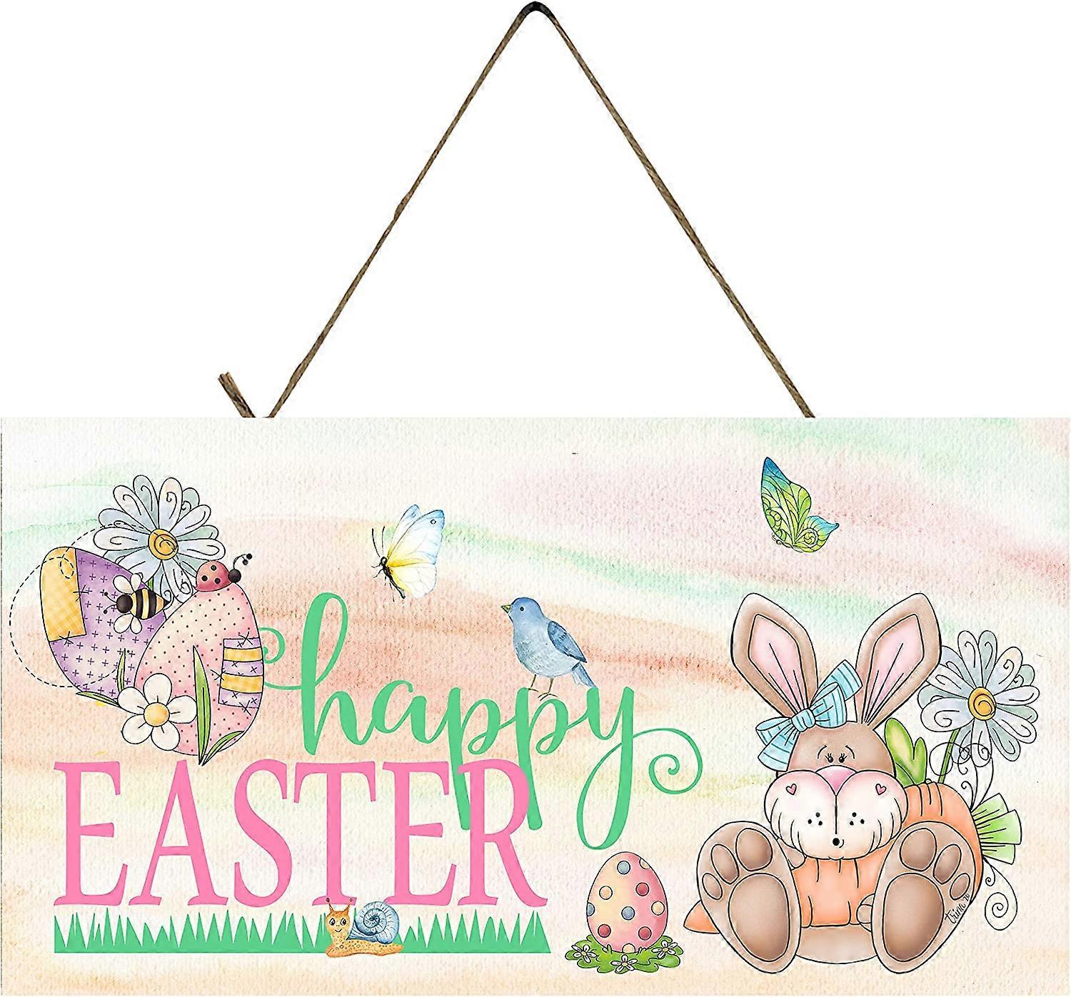 Farmhouse Easter Decor Hanging Wood Wall Sign (Happy Easter Bunny)