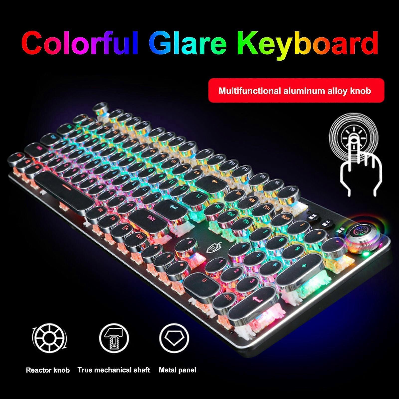 Black Mechanical Steampunk Typewriter RGB Keyboard Cool Light Green