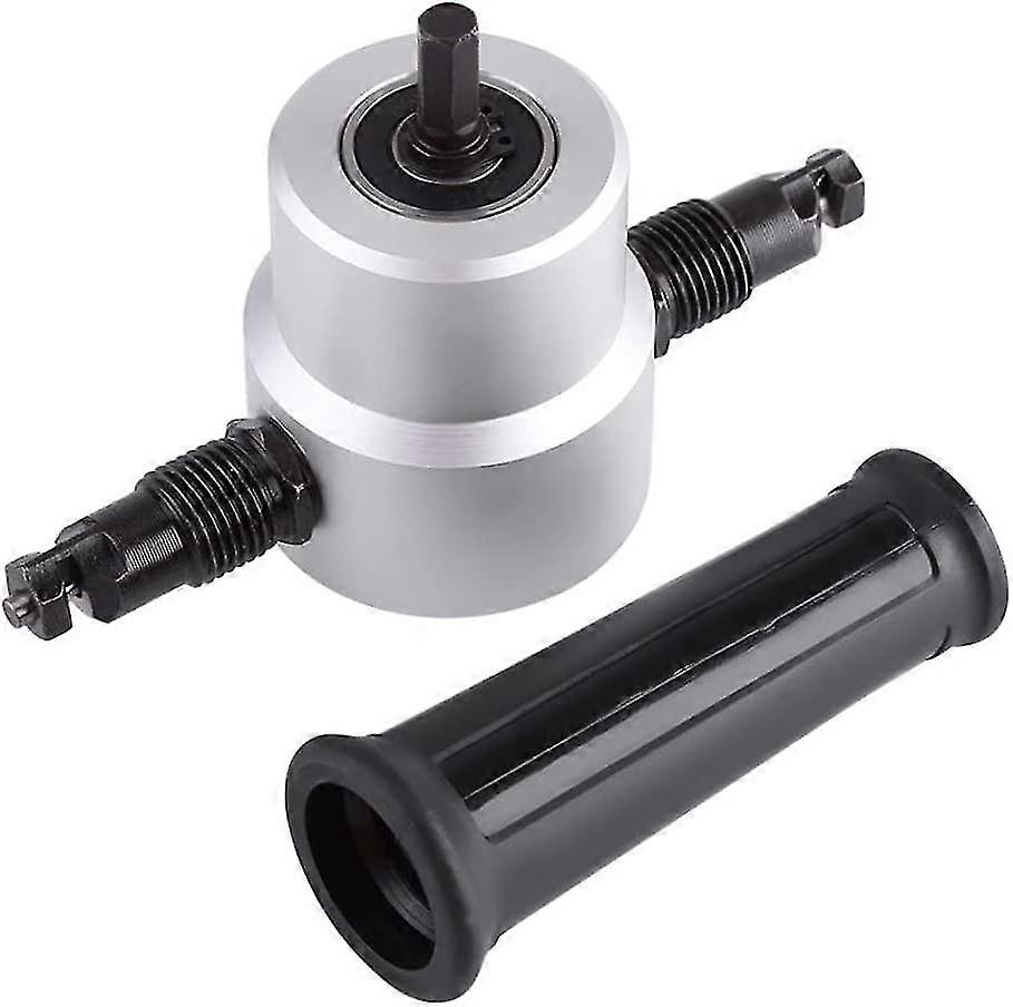 Power Drill Nibbler Double Head Metal Sheet Nibbler Drill Attachment With Wrench Parts Silver Metal Nibbler Cutter 1pc