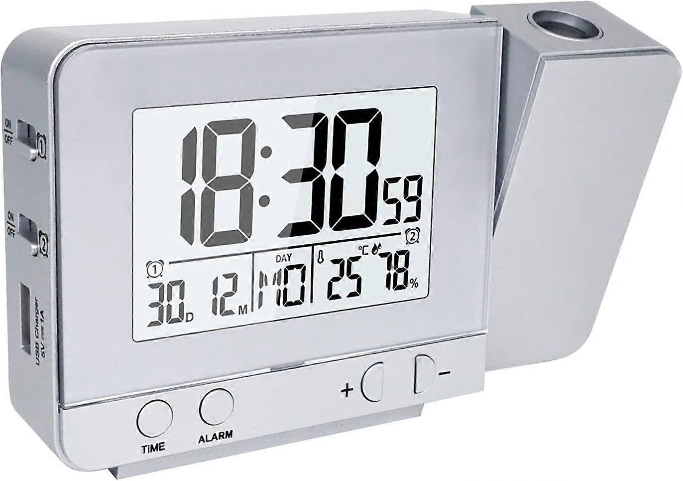 Digital Projection Clock, Bedside Dimmer Alarm Clock Time Temperature Protection Clock with Snooze